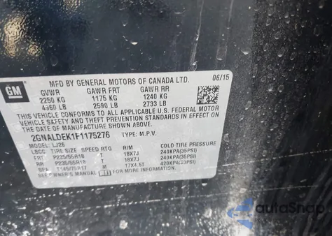 2015 Chevrolet Equinox Ltz from USA, damaged, VIN 2GNALDEK1F1175276